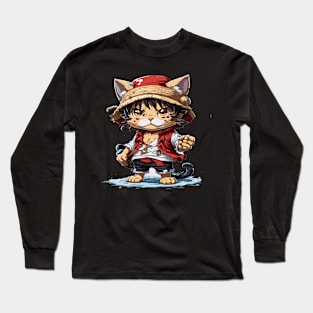 Cat and one piece Long Sleeve T-Shirt